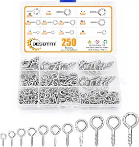250Pcs Eye Screws,9 Size 0.75"-1.75" Eye Hooks Screw