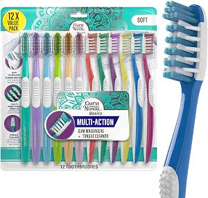 GuruNanda Multi-Action Soft Toothbrushes for Sensitive Teeth & Gums, 12 ct