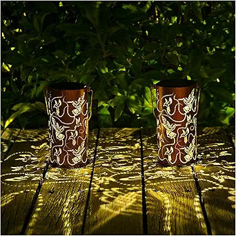 2 Pack Solar Lanterns Outdoor Hanging Hummingbird Decor Lantern,Waterproof Hollow Out Metal Decorative Garden Light,Graceful Decoration for Patio,Yard,Landscape,Festival