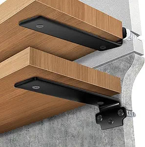 Shelf Brackets 10 Inch (Excluding Shelves), 6 Pack Heavy Duty Floating Shelf Brackets for Shelves, Black Coated Metal Shelf Hardware, Hidden L Shelf Support Bracket with 160 lb Load Capacity
