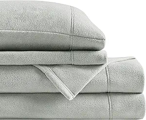 Sleep Philosophy Micro Fleece Sheets Queen Size Bed Set 4 Piece, Grey