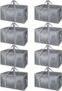 BALEINE 8-Pack Oversized Moving Bags with Reinforced Handles, Heavy-Duty Storage Tote for Clothes, Moving Supplies (Winter Grey, 8-Pack)