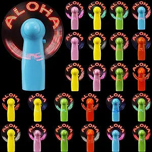 Fuutreo 10 Pcs Mini Portable Handheld Fans Bulk LED Aloha Message Powerful Fan, Battery Powered Personal Fans for Hawaiian Luau Party Gift, Beach Summer Party, Travel Outdoor
