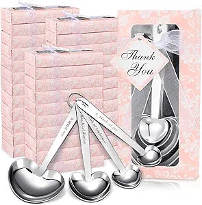 Yinder 50 Sets Heart Measuring Spoons Wedding Favors for Guests with Gift Box and Thank You Card, Bridal Shower Favors Bulk, Kitchen Measuring Spoon Gift Set for Party Souvenirs(Pink)