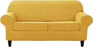 Stretch Sofa Slipcover, Soft Jacquard Sofa Covers for 2 Cushion Couch Washable Furniture Protector for Pets & Kids (Yellow, M)