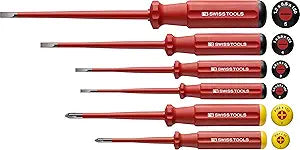 PB SWISS TOOLS Screwdriver Set, Flat & Phillips, 5542SL, 6pc, Insulated, Electronics Item
