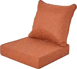 Deep Seat Patio Cushions 22x24 Outdoor Cushion, Waterproof & Fade Resistant Patio Furniture Cushions, Removable Cover & Tie Straps for Chair Sofa Loveseat, Burnt Orange