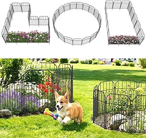 VANCASTLE Decorative Garden Fence, Toatal 25FT(L) x 21IN(H) Outdoor Metal No Dig Fence Animal Barrier, Rustproof No-Tool Assembly Landscape Edging for Yard, Lawn, Patio, Flower Bed-25 Panels Design I