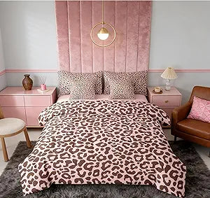 Feelyou Pink Leopard Print 7 Piece Bedding Set Cheetah Comforter Set with Sheets for Kids Boys Girls Animal Print Bed in a Bag Safari Bed Set Soft Lightweight