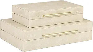 HofferRuffer Faux Leather Decorative Boxes Set of 2, Large Nesting Keepsake Box Accessory Organizer Jewelry Organizer with Hinged Lid, Stacking Storage Box Container for Home or Office (Light Grey)