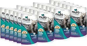 Nulo Freestyle Cat & Kitten Wet Cat Food - Chicken & Salmon in Broth, Grain-Free, High Protein Soft Food Topper Treat, 2.8oz Pouches (Pack of 24)