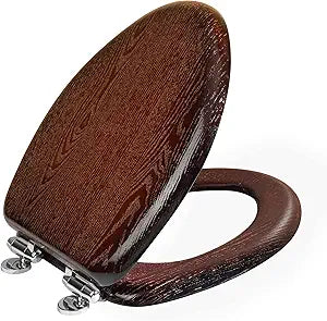 Elongated Slow Close Toilet Seat Support 400 lbs, Heavy Duty Wood Toilet Seat with Natural Wood Veneer for Bathroom, Soft Close Lid with Chrome Hinges, Easy Clean, Easy Install