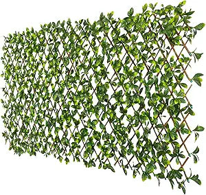 Patio Paradise 1PC Artificial Ivy Expandable Privacy Fence Screen Faux Greenery Wall Green Vines Leaf Hedge Outdoor Lattice Panels Covering for Apartment Balcony Deck Porch Backyard, Single-Side