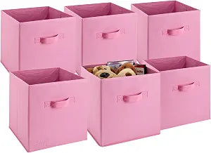 Handy Laundry 6-Pack Foldable Cube Storage Bins  Decorative Collapsible Organizer for Shelves, Closets, Underbed, Clothes, or Kids Toys (Pink)