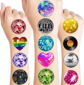96 PCS 70s Disco Ball Pre Cut Temporary Tattoos Party
