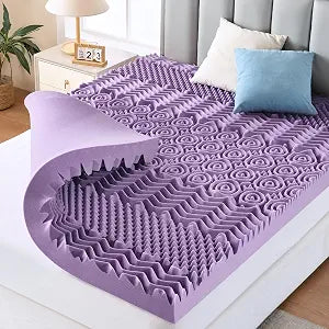 MUXHOMO 3-Inch King Mattress Topper, 7-Zone Egg Crate Memory Foam for Back Pain Relief, Cooling Gel-Infused Lavender Bed Pad, CertiPUR-US & Oeko-TEX Certified