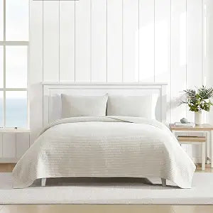 Nautica - Quilt Set, Super Soft Solid Washed Woven Cotton Bedding with Matching Shams, Casual Style Home Essentials (Seashore Stitch Beige, King)