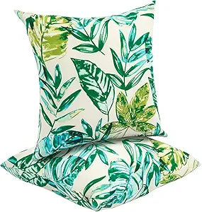 FUNHOME Water Resistant Outdoor Throw Pillows for Patio Furniture,18x18 Inch Decorative Pillows Set of 2 with Insert,Hidden Zipper Headrests for Sofa Couch Chair(Palm Leaf)