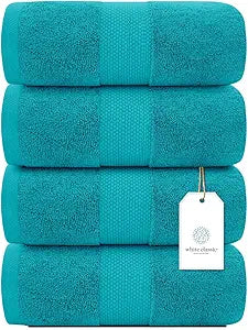 White Classic Luxury Bath Towels Large - Cotton Hotel spa Bathroom Towel |30x56 | 4 Pack | Aqua