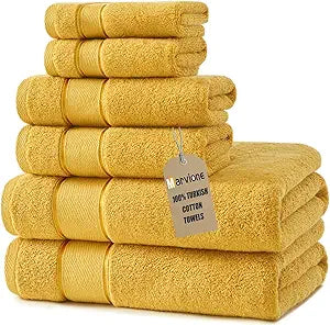 Marvione Bath Towels Set 6 Piece, 100% Turkish Cotton Highly Absorbent and Soft Towels for Bathroom 2 Bath Towels 2 Hand Towels 2 Washcloths, Gold