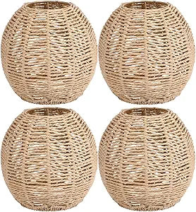 STOBAZA Handwoven Rattan Lampshade Pendant Light Cover 5.85 Inch Wicker Shade for Ceiling Lights Kitchen Dining Room Cafe Lighting Decoration