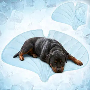 PetAmi Dog Cooling Mat, Ginkgo Leaf Shape, Pet Pad with Cooling Nylon & Soft Fleece, Q-Max > 0.4 Reversible All Season Blanket for Dogs & Cats, Large 55x59 in, Light Blue