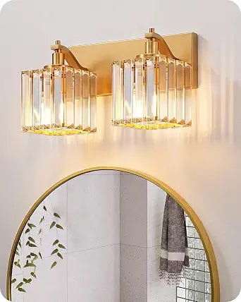 EDISHINE 2-Light Gold Bathroom Vanity Light, E26 Base, Crystal Wall Sconce