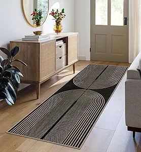 Rugalia Easy Jute Rainbow Runner Rug, 2x6 Black Washable Rugs Runner for Hallway Non-Slip Boho Farmhouse Kitchen Runner Rug, Modern Abstract Indoor Outdoor Carpet for Porch Laundry Entryway