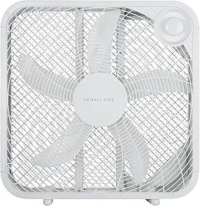 1DAFBX20 20 Inch Box Fan with 3 Speed Settings, Weather Resistant, Easy Carry Handle, Recessed Cord Storage, White
