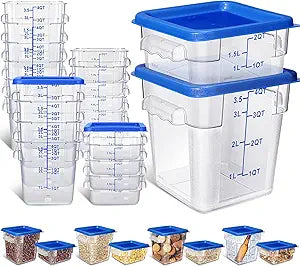Yungyan 16 Pcs Restaurant Food Storage Containers with Lids Set 2Qt and 4Qt Commercial Restaurant Square Storage Containers Clear Food Cereal Container for Kitchen Freezer (Blue Lids)