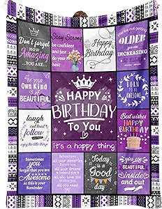 Happy Birthday Gifts for Women, Womens Birthday Gifts, Purple Gift for Women, Bday Gift for Best Friend Sister Mom, Purple Flannel Blanket 80"x60"