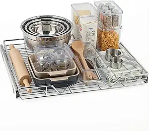 HOLDN STORAGE Pull Out Cabinet Organizer, Heavy Duty Caddy w/Lifetime Limited Warranty -26W x 21D - Requires At Least 27-1/4 Cabinet Opening, Steel Metal Cabinet Drawers Slide Out, Chrome
