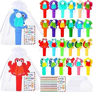 Glooglitter 24 Pack End of The Year Gifts Bulk Mini Portable Fans with Thank You Cards Cute Handheld Press Cooling Fans for Graduation Appreciation Summer Pool Beach Party Outdoor Activity (Animals)