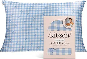 Kitsch Satin Pillowcase with Zipper - Standard Size, Gingham Blue
