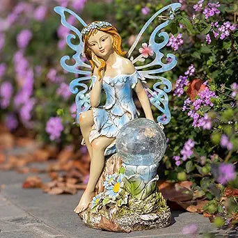 Suyorpe Garden Fairy Statues Solar Outdoor Decor - Fairy Garden Accessories, Fairies Figurine for Outside Gifts,Resin Ornaments for Patio Yard Lawn