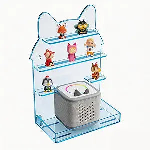 NIUBEE Magnetic Acrylic Tonie Shelf - Wall Mounted Storage for 26 Tonies, Clear Floating Display with Charging Hole for Toniebox, for Kids Bedroom Playroom (Blue)