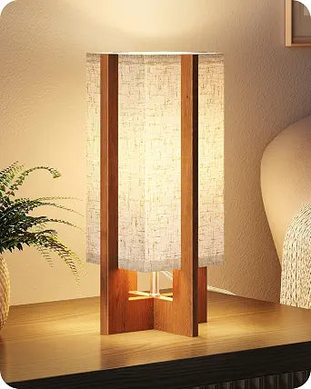 Small Table Lamp, 13.4" Wood Table Lamp, Modern Bedside Lamp
