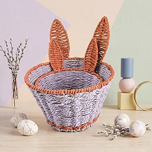 Handmade Paper Rope Basket,Toilet Paper Storage Basket Decor for Shelf,Living Room,Table,Bedside,Pet Organizing,Cute Boho Decor Bin,Color Blocking Easter Handwoven Organizer,Kit
