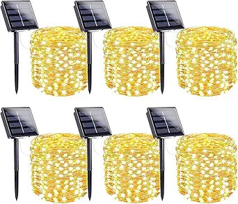 Extra-Long Solar String Lights for Outside, 6 Pack 600LED Solar Fairy Lights Outdoor Waterproof, Copper Wire with 8 Modes Solar Twinkle Lights for Tree Garden Party Patio Xmas Decor (Warm White)