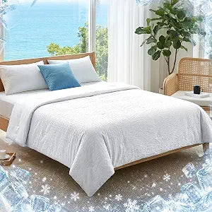 DAICO Cooling Comforter King Size  Q-Max 0.45 Lightweight Cooling Blanket for Hot Sleepers,Seersucker Soft Breathable Summer Blanket for Night Sweats, Dual-Sided Silky Smooth, 108"x90", White