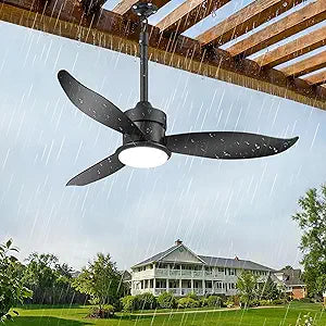 36" Outdoor Ceiling Fan with Light, Plug in Ceiling Fan for Patio with 16FT Cord, IP44 Waterproof, Dimmable 3CCT, 6 Speeds DC Motor, Hanging Fan for Gazebo Pergola Porch,Black