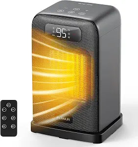 FLANUR Space Heaters for Indoor Use, 1500W Small Desk Heater 2 in 1 with Remote, Thermostat, LED Display, Overheat & Tip Over Protection, 12H Timer, 70 Oscillating Heater for Office (Black, 1Pack)
