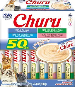 INABA Churu Cat Treats, Grain-Free, Creamy Pure Cat Treat/Topper, Tuna Variety