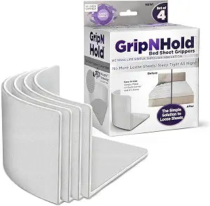 GripNHold Bed Sheet Holders ��� Heavy-Duty Fitted Sheet Gripper with 360 Degree Non-Slip Grip, Corner Sheet Holder Fit for Bed Sizes, One-Time Installation, Keeps Sheets Firm & Tight, 1-Pack