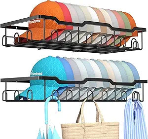 Nicetree Hat Racks for Baseball Caps Wall - Metal Hat Organizer for 48 Baseball Caps Holder, 2 Pack Hat Storage Organizer for Closet, Bedroom, Living Room Black