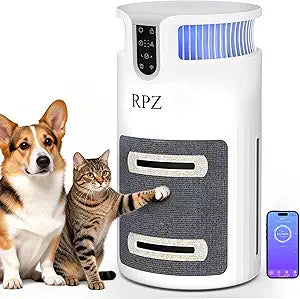 RPZ Smart Pet Air Purifier for Home Large Room, HEPA Air Cleaner for Cat and Dog Homes with WiFi App Control and Washable Filter, for Pet Hair and Dander, PM2.5 Monitor, Auto Mode, Cat Scratcher