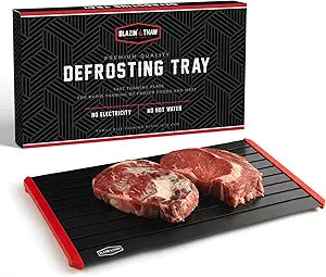 BLAZIN' THAW Defrosting Tray for Frozen Meat | 16" Family-Size | Aluminium Plate for Thawing Frozen Food | Natural Thawing Process | No Microwaves, No Cold/Warm Water Required |