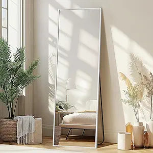 Delma Full Length Mirror,Large Floor Mirror with Aluminum Frame for Bedroom, Bathroom, Living Room,Wall Mount or Freestanding Design, Silver, 56" L x 15" W x 1Pcs