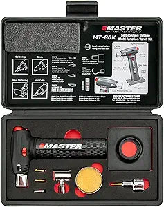 Master Appliance MT-80K Butane Micro Torch Kit [Butane Torch, Flameless Heat Tool, Soldering Iron & Hot Knife] Hand Held, Refillable with Butane Fuel, Adjustable Flame, Case with Attachments