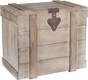 Household Essentials Antiqued Decorative Trunk, Medium, Chinese Fir Panel and MDF, Smooth Backing and Metal Hinge Accent, Flat Top and Stay-Open Lid